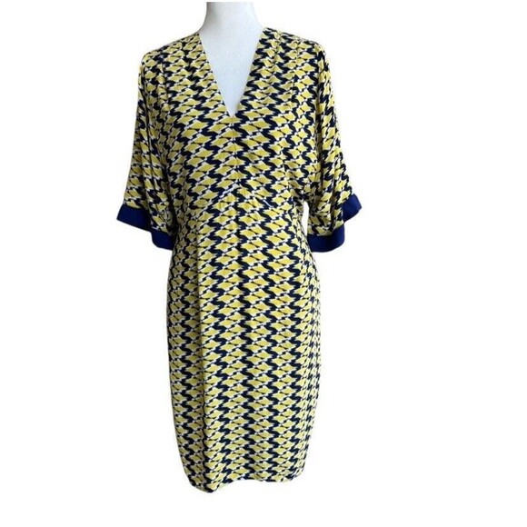 Anthropologie Maeve Dress Size 4 Mirabilis Kimono Sleeve Yellow Blue Geometric - Picture 2 of 16